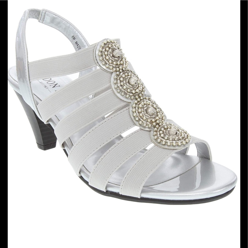 London Fog Nanci Silver Stretch Heeled Sandal NWT